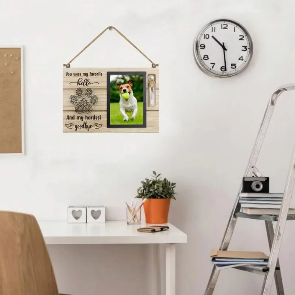 

Multi-purpose DIY Wooden Pet Photo Frame Rectangular With Rope Memorial Photo Frame Handmade Cat Frame Ornaments Pet Supplies