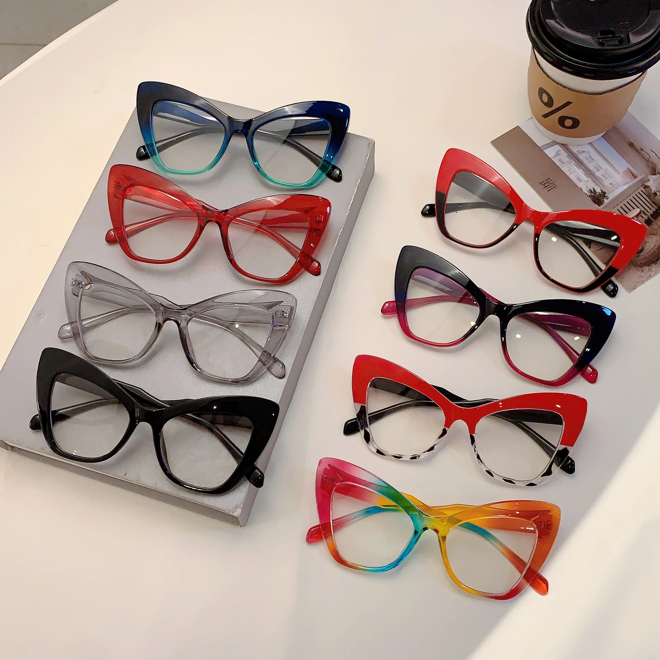 KAMMPT Oversized Cat Eye Glasses Women Stylish Vintage Blue Light Blocking Eyewear Butterfly Shaped Candy Color Rim Eyeglasses
