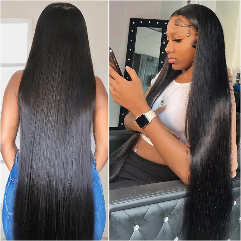 

Bone Straight 13x6 Hd Transparent Lace Front Closure Wig 38 Inch 13x4 Lace Frontal 100Human Hair Wigs PrePlucked For Black Women