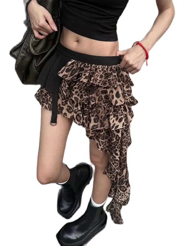 2024 Leopard Print Half Skirt For Women's Summer Hip Covering Skirt High Waist Slim Out Sleeveless Sexy Nightclubwea Streetwear