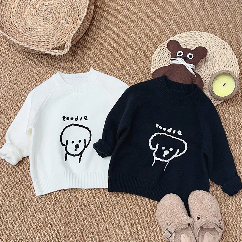 

Baby Girls Cartoon Dog Sweaters 2024 New Arrival Korea Style Children's Sweater Full Sleeve Pullover Sweater for Boys and Girls