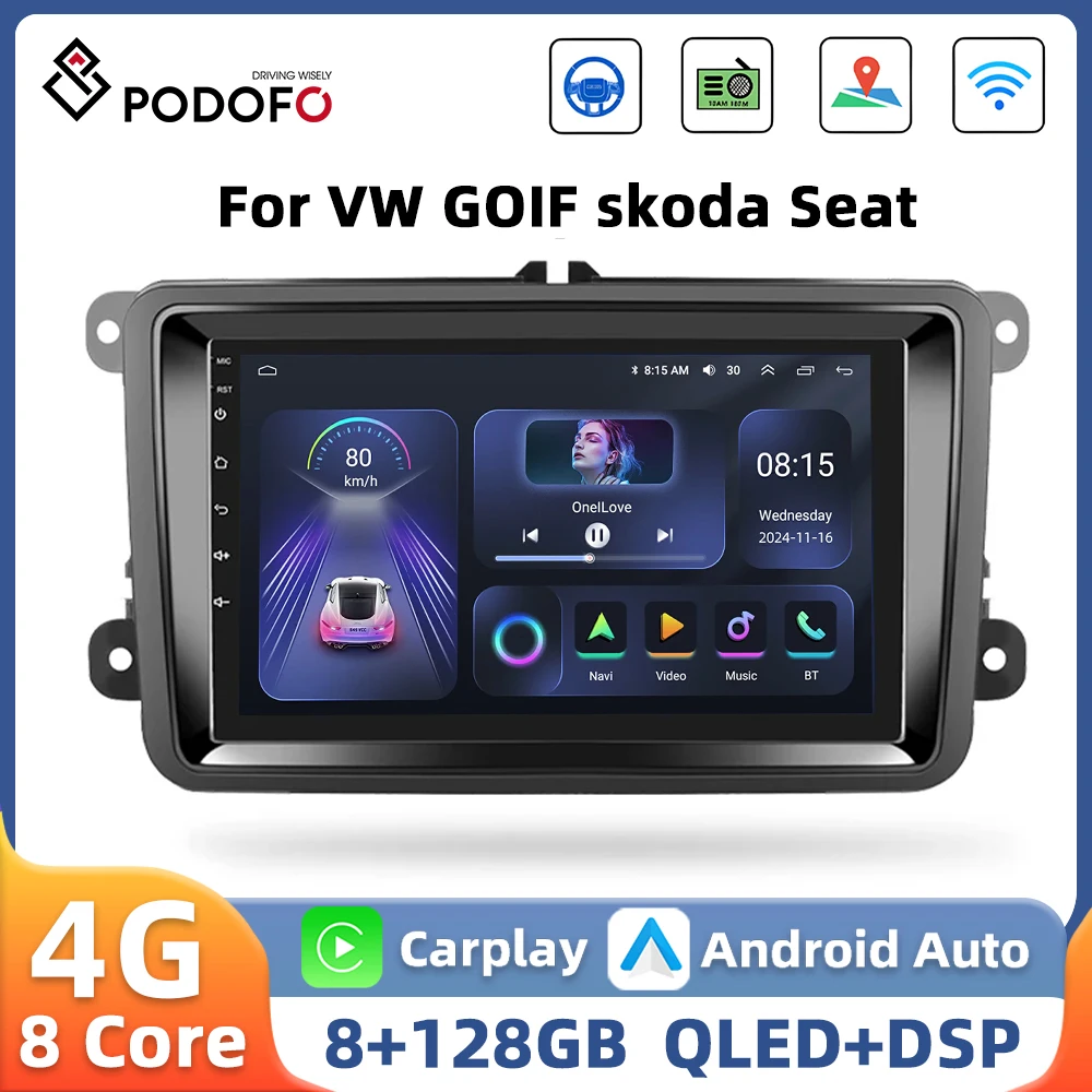 Podofo 7'' Android Car Radio For VW/Volkswagen Skoda Seat GOLF POLO Multimedia Player Carplay Android Auto DSP GPS Car Stereo