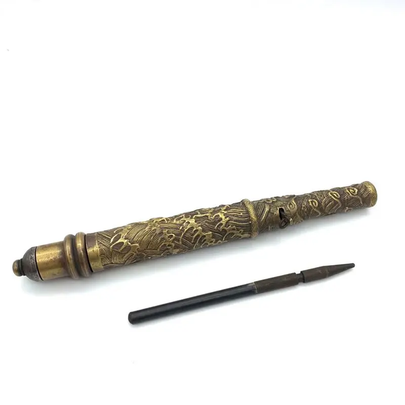 Ancient China Cold Weapon Collection Antiques Brass Dragon Sleeve Arrow Outdoor EDC Tool