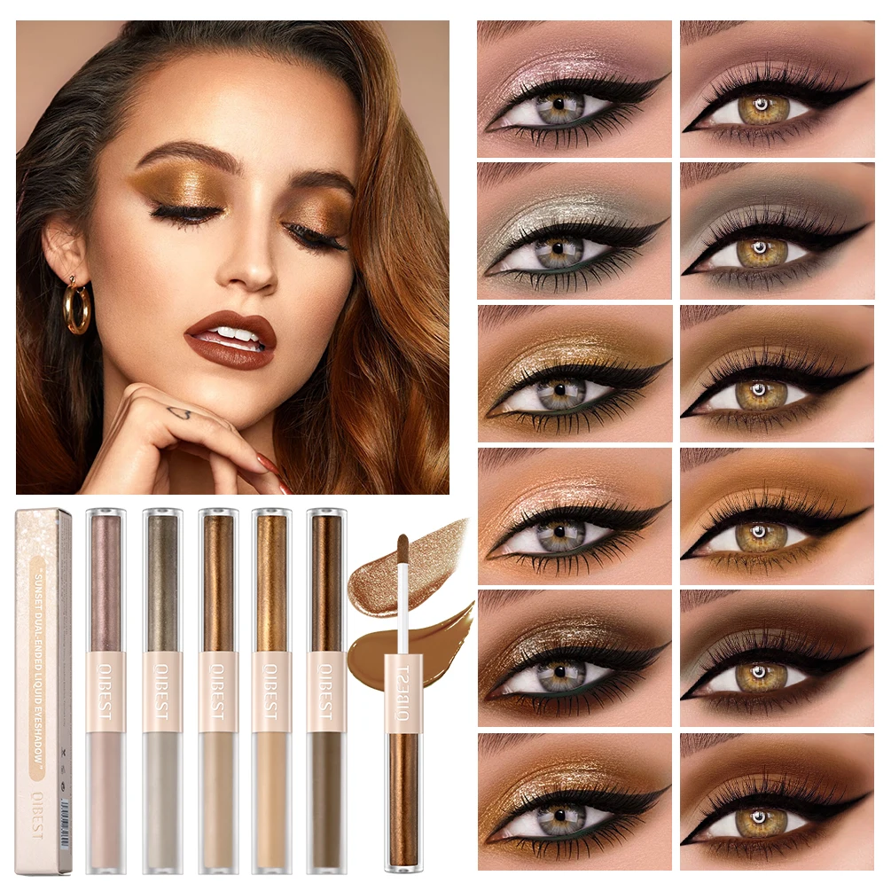 Double Ended Liquid Eyeshadow Glitter Pearlescent Liquid Eye Eyeshadow Eyeliner Silkworm Pencil Long-lasting Shiny Eye Makeup