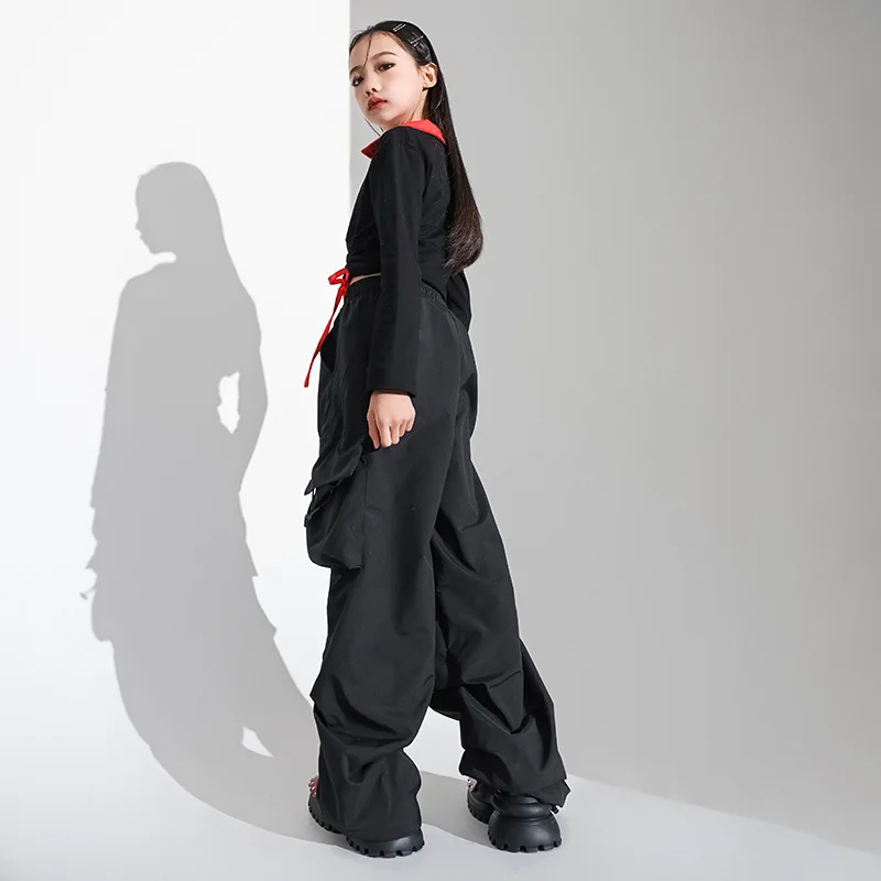 طفل الهيب هوب الملابس السوداء الرباط المحاصيل الأعلى كم طويل تي شيرت عادية واسعة البضائع السراويل لفتاة ملابس رقص الجاز الملابس #3