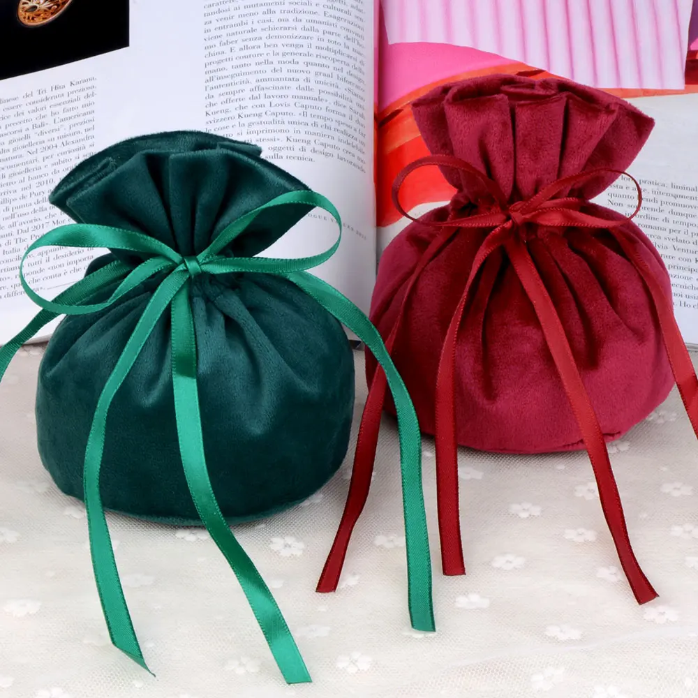 5pcs 10x13.5cm Luxury Soft Velvet Gift Bags Wedding Decoration Party Present Jewelry Packaging Bags with Drawable Bow Ribbon