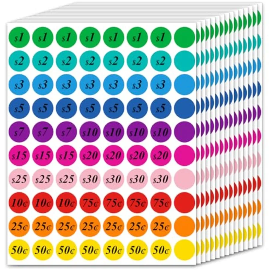 

1600 шт. круглых ценовых этикеток 3/4 дюйма для распродаж в гаражах, ярмарок, выставок, розничной торговли, 10 разных цветов, с прочным клеевым слоем