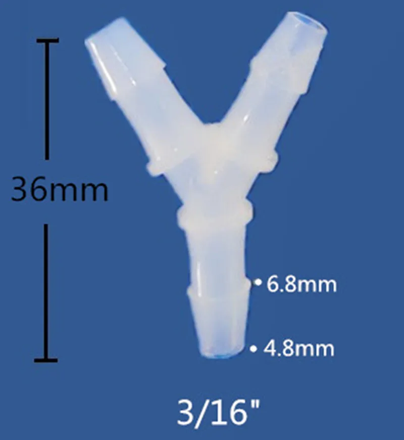 10pcs of PVDF Barbed Y Connector Tubing Connector Three-way valve Hose Fitting Ozone Resistance Size 3/32\