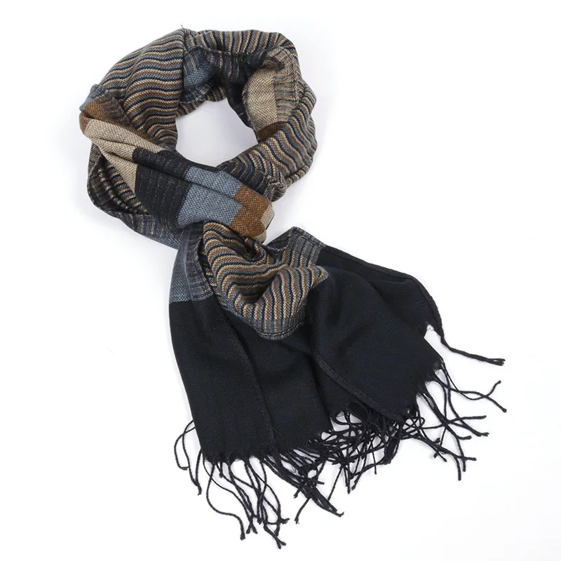 2022 Men\'s New Yarn-Dyed Rayon Men\'s Scarf Export Striped Double-Sided Tassel Brand Scarf Wholesale