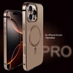 For iPhone 16 17 Pro Max Metal Titanium Magnetic Charging Case For iPhone 15 Pro Max Stainless Steel Bumper Shockproof Cover