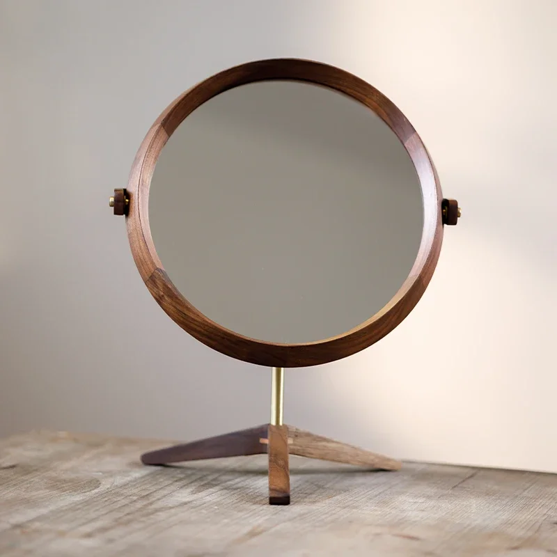 Black walnut makeup mirror desktop bedroom simple retro dressing mirror high definition large solid wood wood mirror