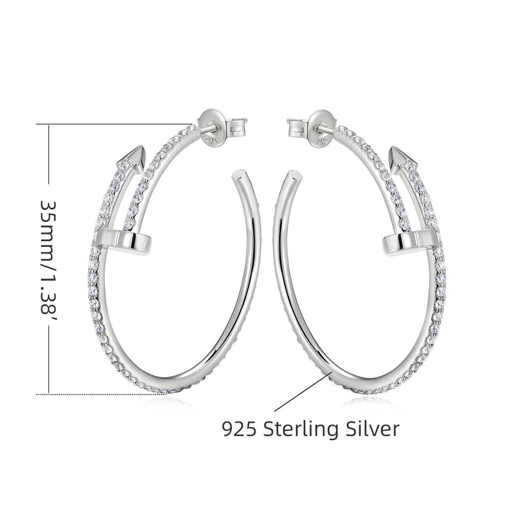 APIR 35mm Zircon Inlaid Arrow Hoop Earrings for Women Sterling Silver Trendy Large Circle Earrings Daily Wear Fashion Jewelry