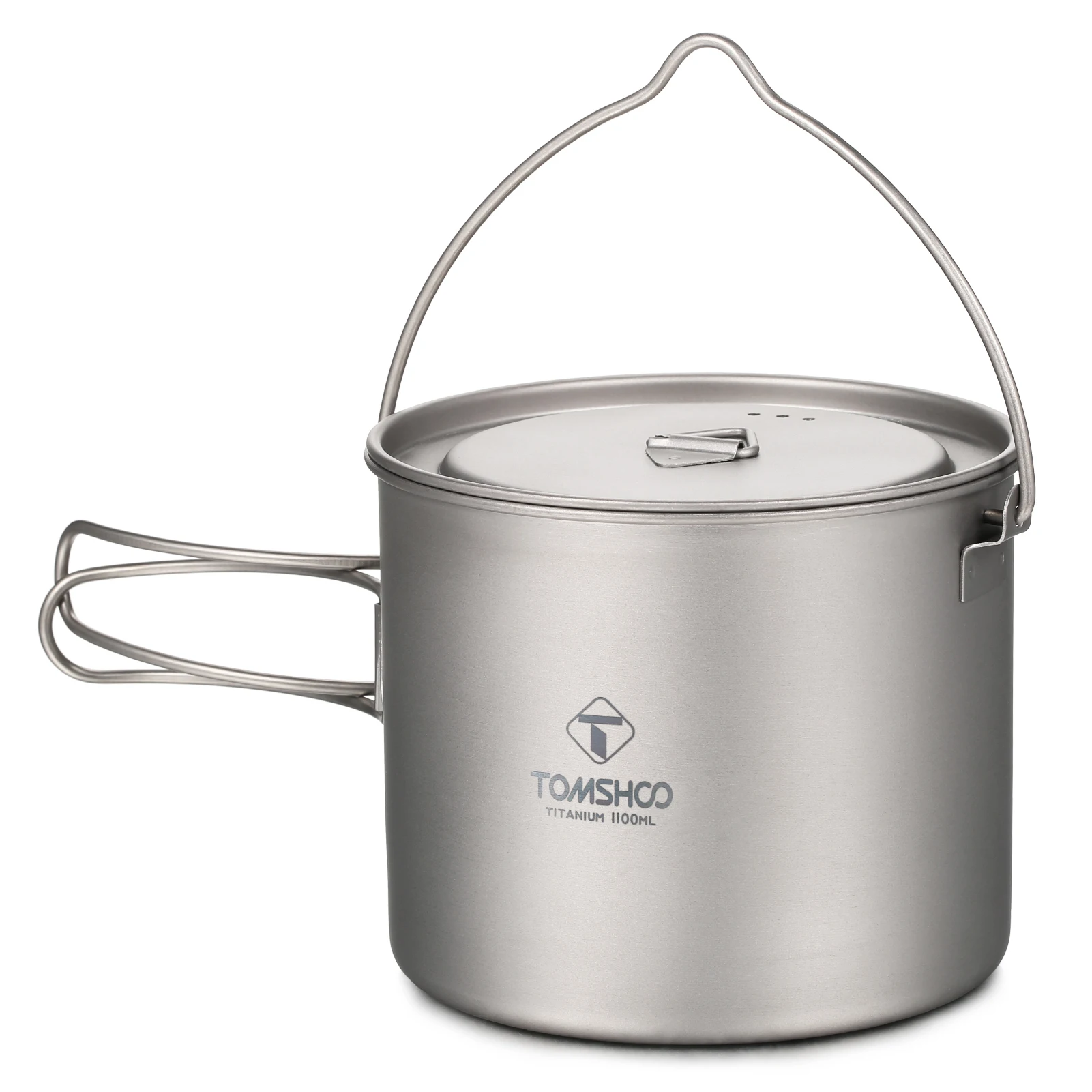 TOMSHOO Titanium Pot 750ml/900ml/1100ml/1600ml/2000ml/2800ml Ultralight Hanging Pot with Lid and Foldable Handle Outdoor Camping