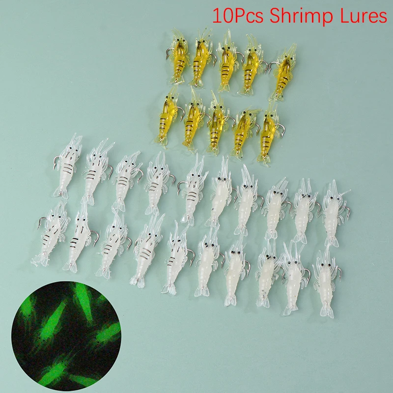 

10Pcs Shrimp Lures Soft Shrimp Fishing Lures For Freshwater Saltwater Luminous Shrimp Bait Set With Sharp Hook And Bead