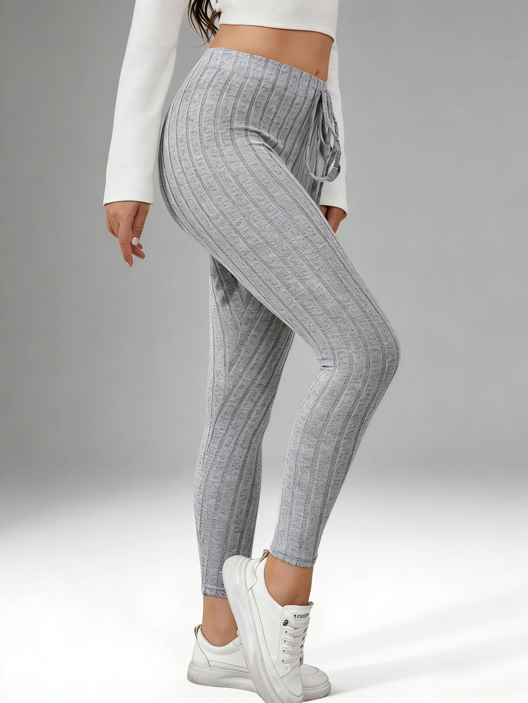 Women's Spring Casual Every Day Stretchy Leggings Solid Color Sports Pants with Elastic Waist Comfortable Stylish Casual Wear