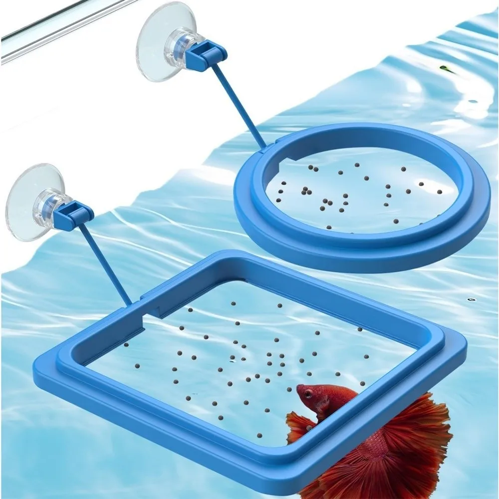 Suction Cup Aquarium Fish Feeders Ring Floating Tray Circle/Square Floating Food Tray Feeder Durable Fish Feeder Ring Aquarium