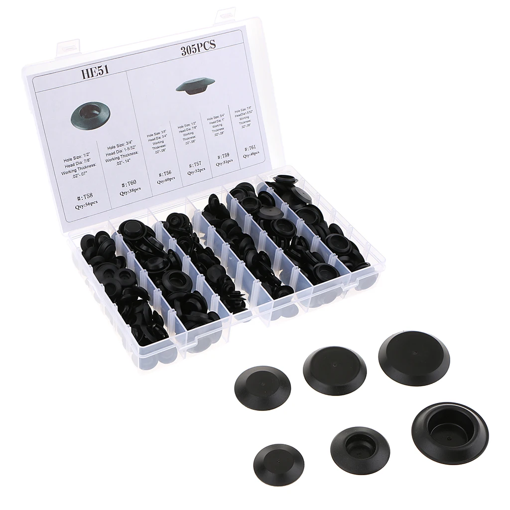 305 Pieces 6 Kinds In Blanking Plug Body Hole Bungs Stopper Kits