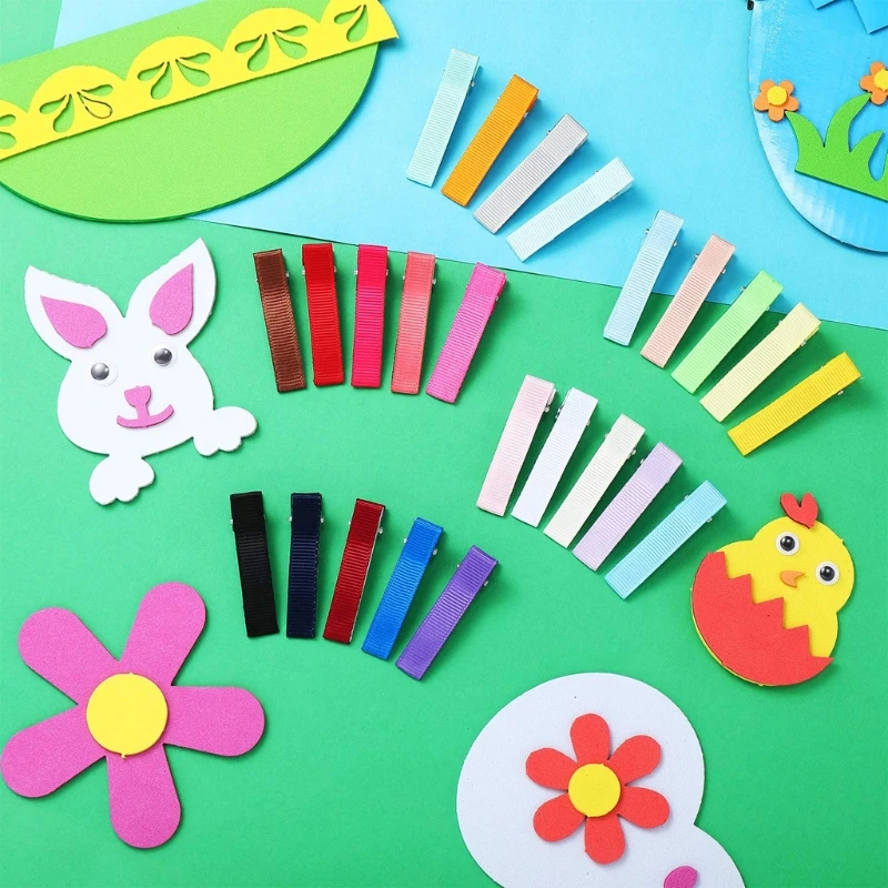 100Pcs Flat Alligators Clip Kit Prongs Hair Clip Hair Pin Cover Grosgrain Ribbon Hair Barrettes DIY Hair Jewelry Craft