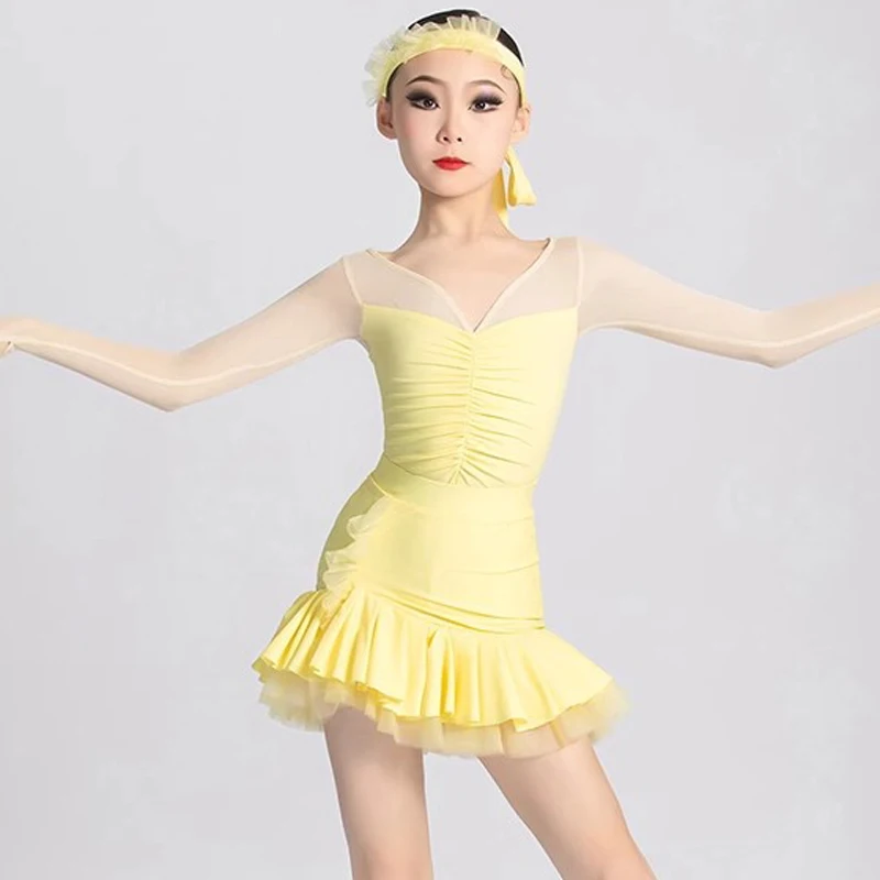 Latin clothing, children's practice clothes, spring and summer new styles, mesh advanced dance professional performance clothes