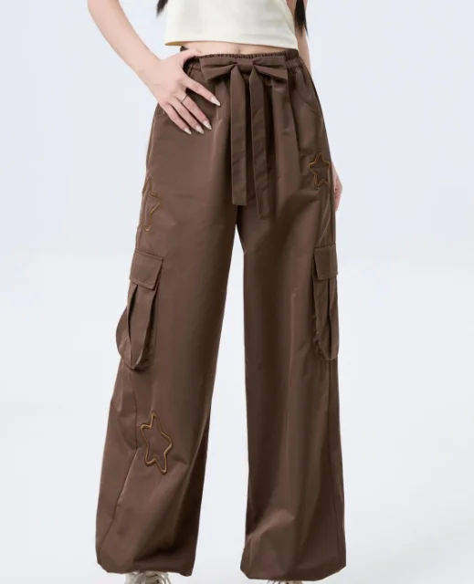 Dolce moda fresca dolce fiocco bello versatile pantaloni per il tempo libero donna autunno pantaloni larghi ricamati tridimensionali larghi
