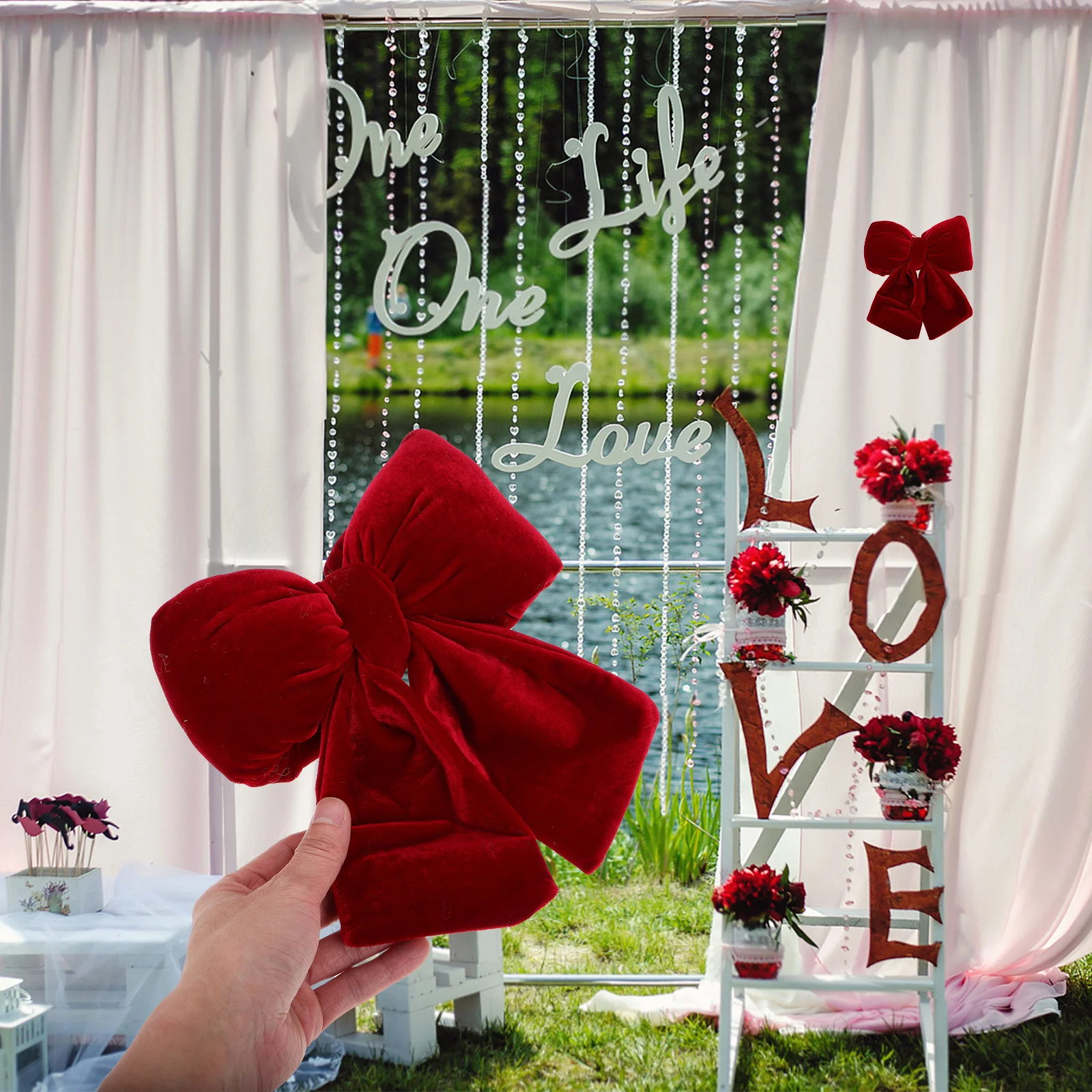 

Large Red Bow Twisted Wrap Tails Wedding Wall Hanging Decorative Bow Romantic Home Party Decor Large Outdoor Bows