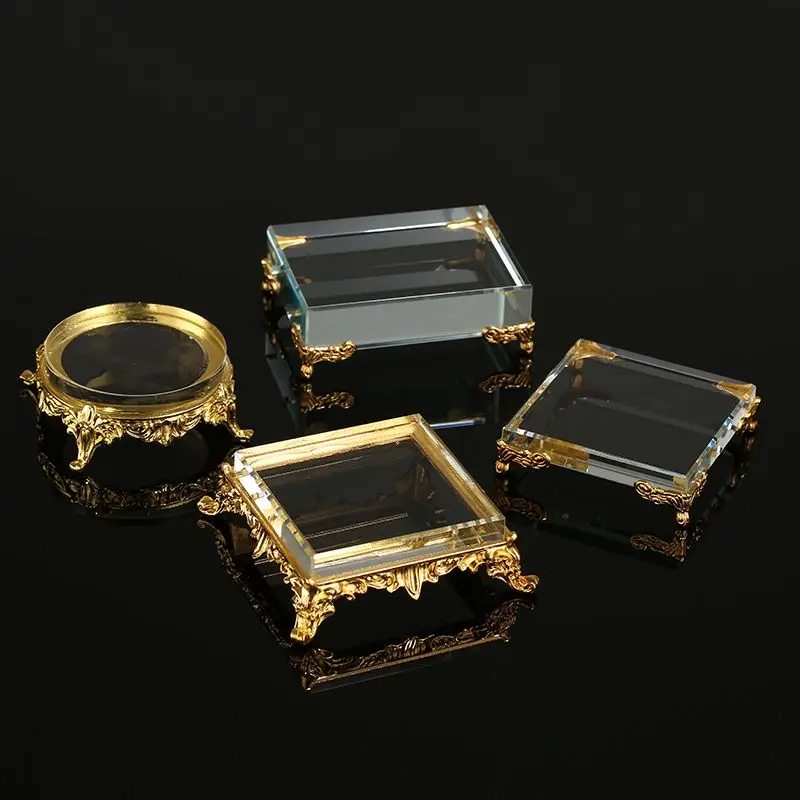 Crystal Glass Metal Pyramid Ornament Base Light Luxury Jewelry Display Plate Figurine Decoration Storage Rack