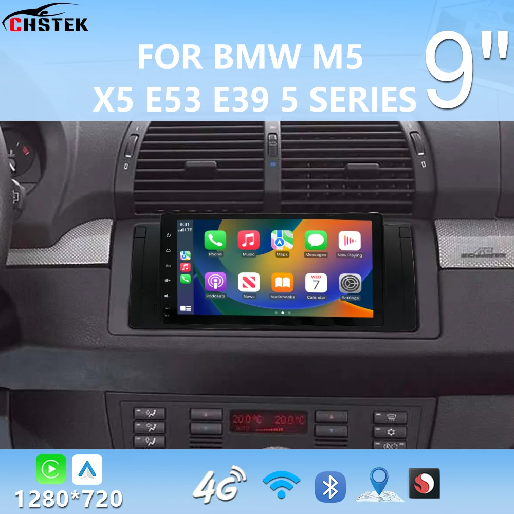 

CHSTEK Carplay Android 13 Radio7 ''для BMW 5 серии E39 X5 E53 M5 1995-2007 Мультимедийный плеер GPS Navi WIFI 4G Bluetooth Стерео