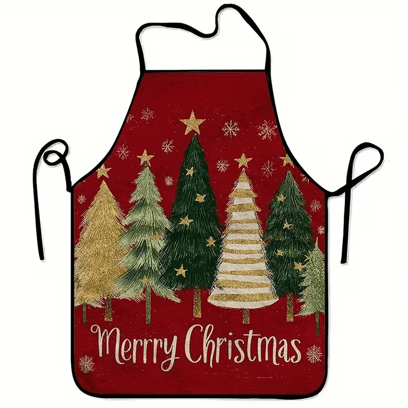 1pc Merry Christmas Star Christmas Tree Apron for Baking, Painting, Cleaning & Cooking - Chef, Waiter, Cafe & BBQ Shop Apron