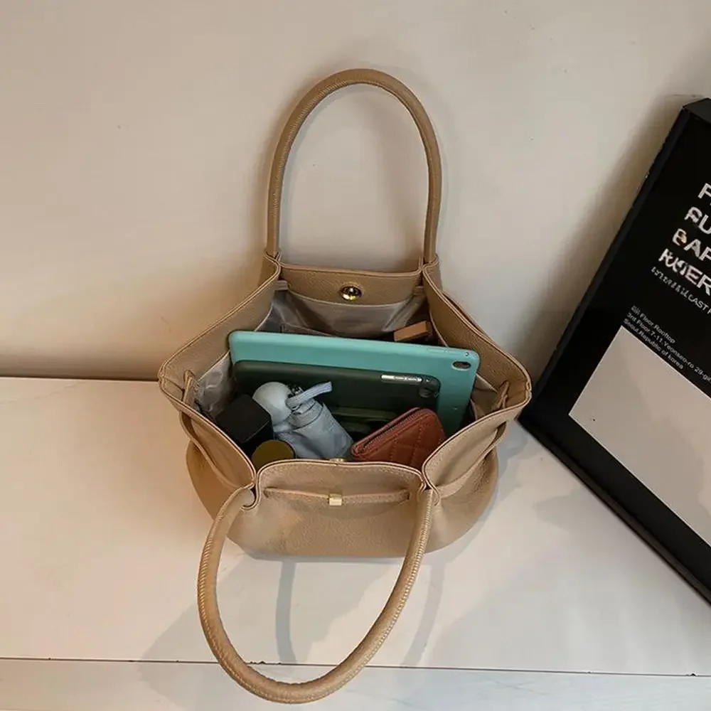 Luxuriöse Lychee-Muster Schultertaschen aus PU-Leder Einfarbige Damenhandtaschen Große Kapazität Tragetasche Reisehandtaschen – Detail 3