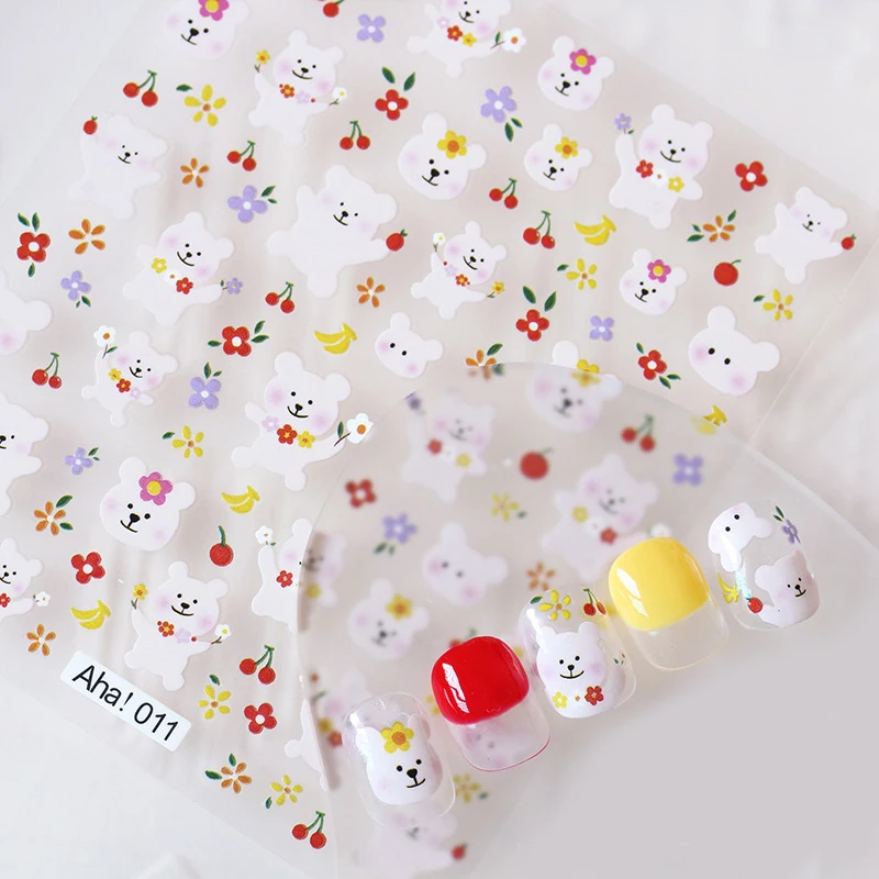Cute Cartoon Nail Art Stickers, Bear Rabbit Flowers Panda Designs, Adhesive Decals for Nails Manicure Decoration