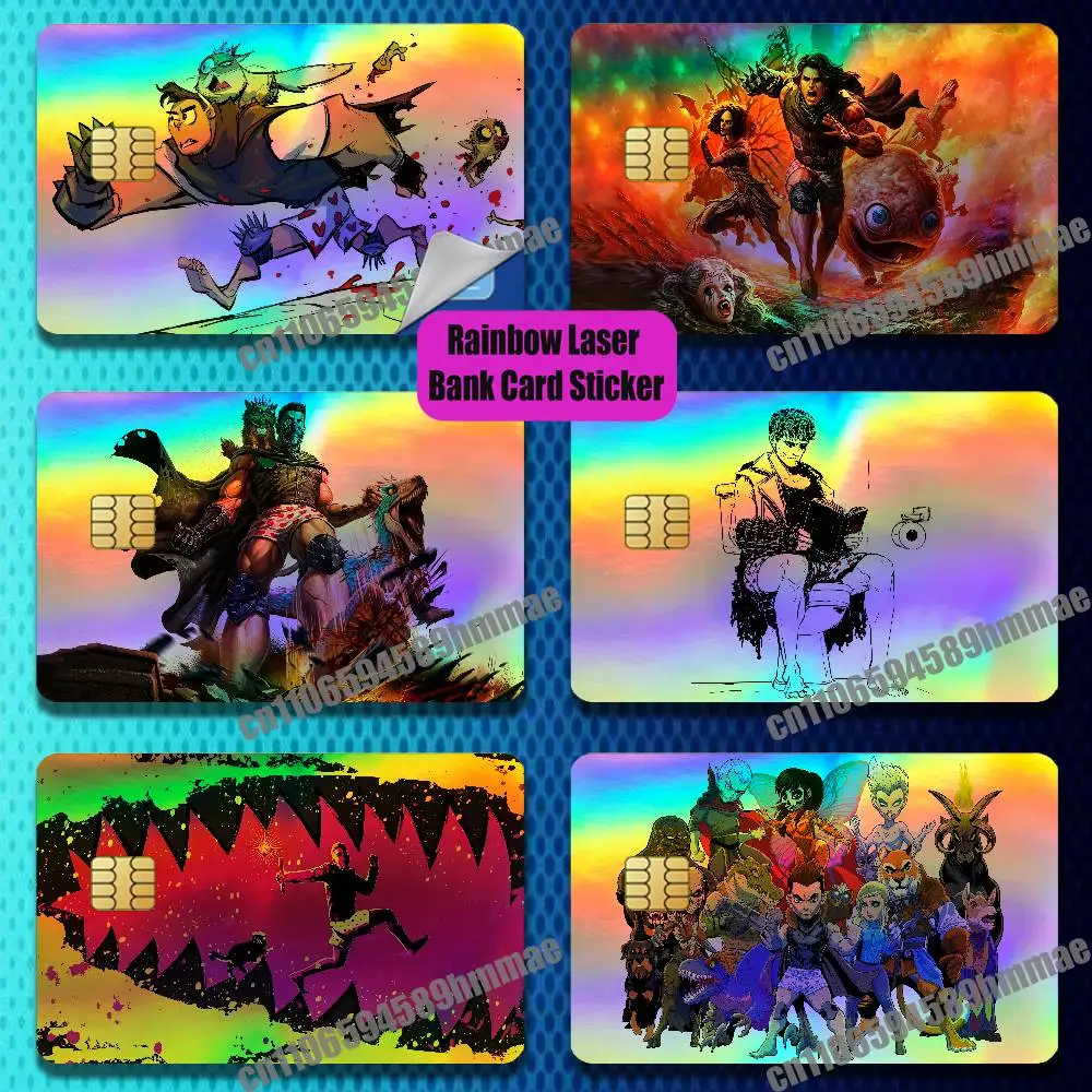 For D-Dungeon Crawler Carl Credit Bank Sticker ID Access Card Cover Skin Rainbow Color Laser Stickers Film