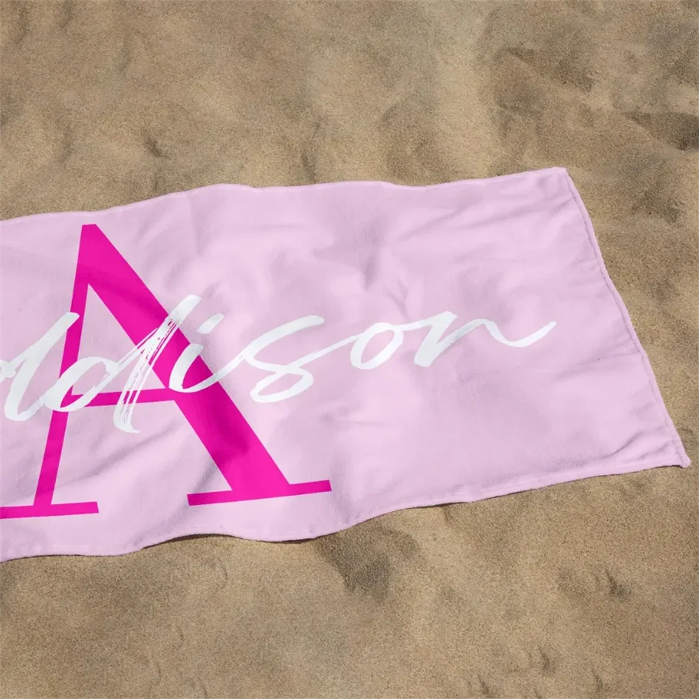 Personalized Name Beach Towel, Oversized Custom Monogram Pool Towel, Signature Beach Towel For Kids, Vacation Gift, Picnic Towel