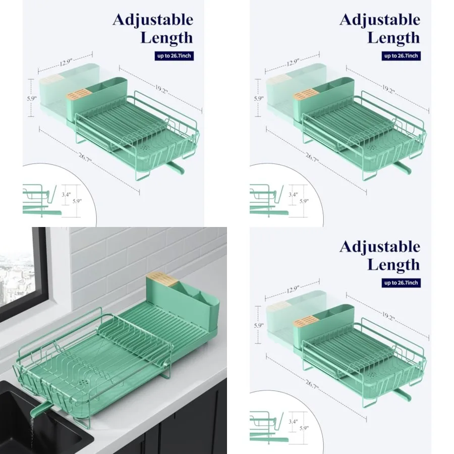 

Large Dish Drying Rack - Extendable Dish Rack, Multifunctional Dish Rack for Kitchen Counter, Anti-Rust Dish Drainers with Cutl