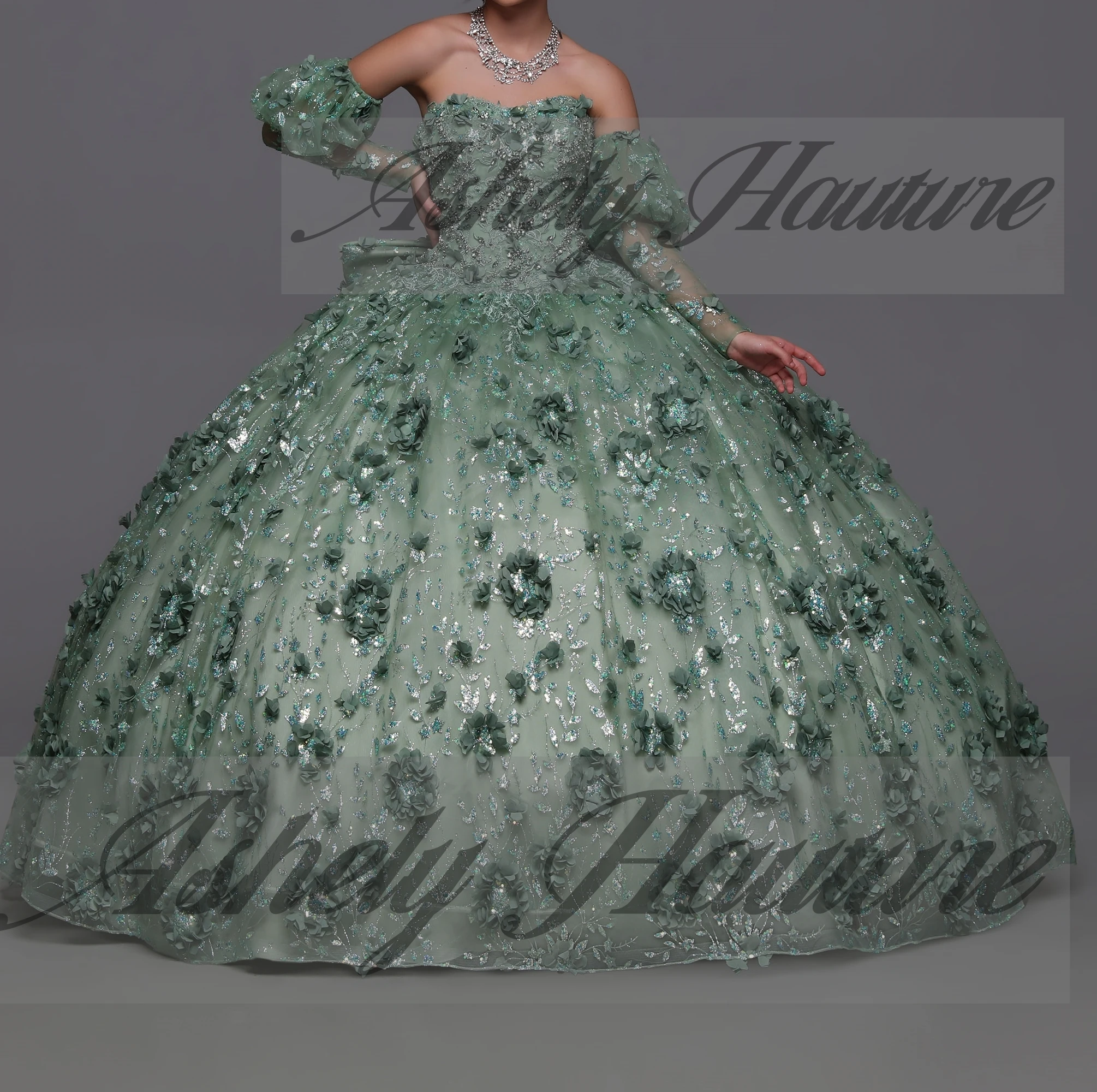 Maßgeschneidertes mexikanisches lila Damen-Abschlussball-Geburtstagsparty-Kleid mit Ärmel-Schleife, 3D-Blume, bauschiger Rock, süßes 15-/16-Mädchen-Quinceanera 14