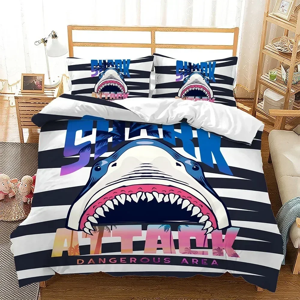 Shark Dolphin Fish Marine Life Duvet Cover Bedding Set Comforter Linen Pillowcases Room Decor Gift Single Double King Queen