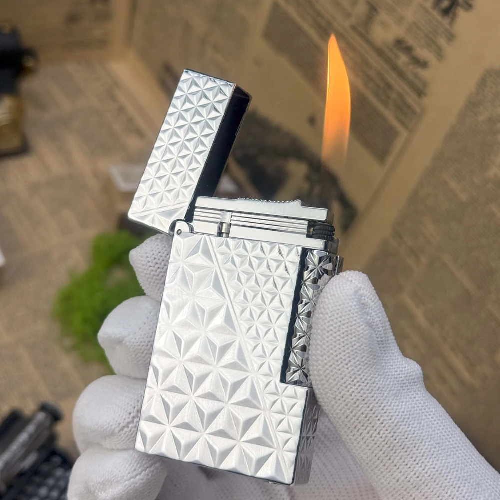 

Газовая зажигалка с металлическим ромбовидным узором для курения, мужские подарки, зажигалка с одним пламенем, прозрачный звук, аксессуары для сигарет, коллекция курильщиков