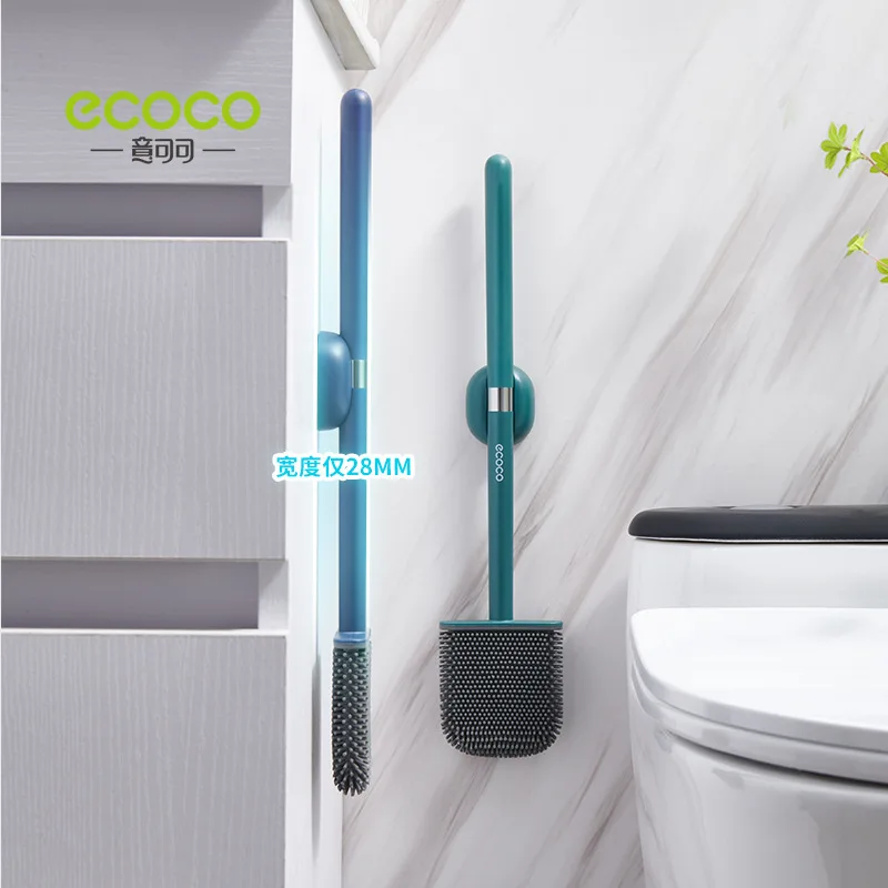 ECOCO Silicone TPR Toilet Brush and Holder Convenient Sanitary Flexible No Blind Spot for Toilet Cleanliness Brush Wall-Mounted