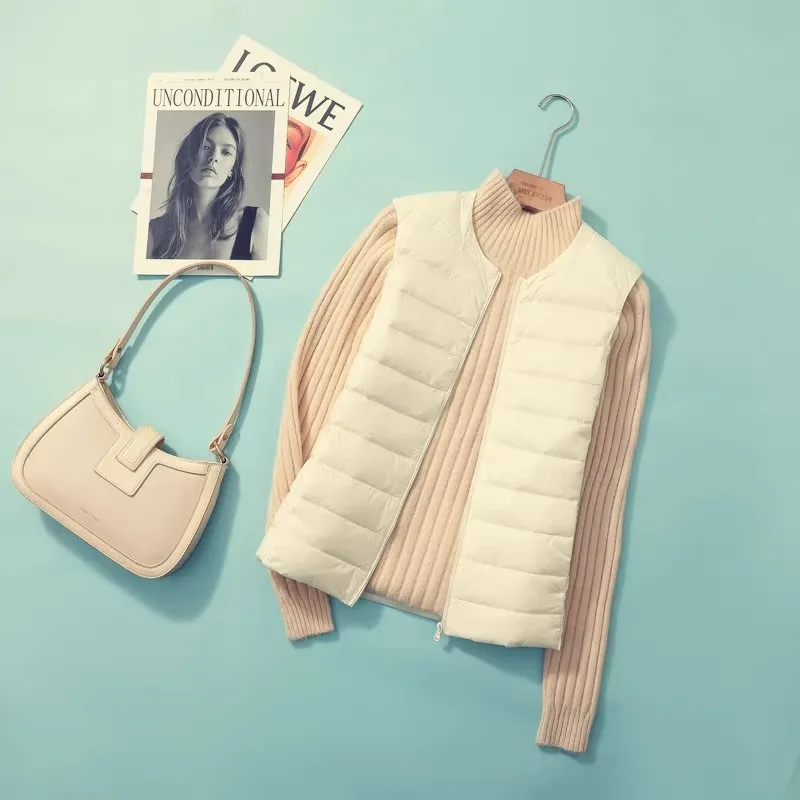 2025 Autumn Winter Ultra Light Down Vest Coats Women White Duck Down Tank Puffer Jacket Female Sleeveless Waistcoat Outwears