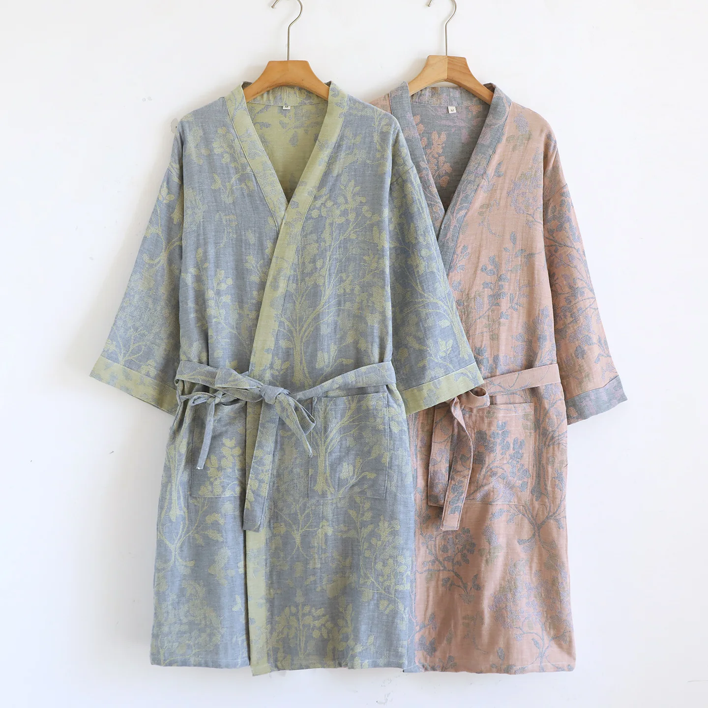 

New Spring Summer Cotton Couple Bathrobe Male Female Kimono Japanese Style Nightwear Daily Casual Home Lounge Robe