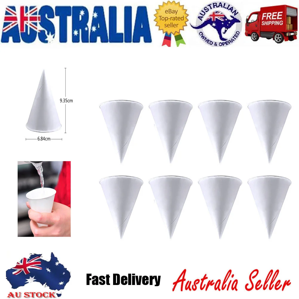 200PCS 37oz Disposable Cone Water Cups Paper Funnel Cups Snow Cone Cups - White paper drinking cup cone drinking cup