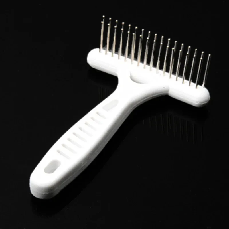Pet Undercoat Rake Comb for Dogs Cats, Portable Double Row Pin Shedding Brush, Comfortable Plastic Handle Fur Grooming Tool