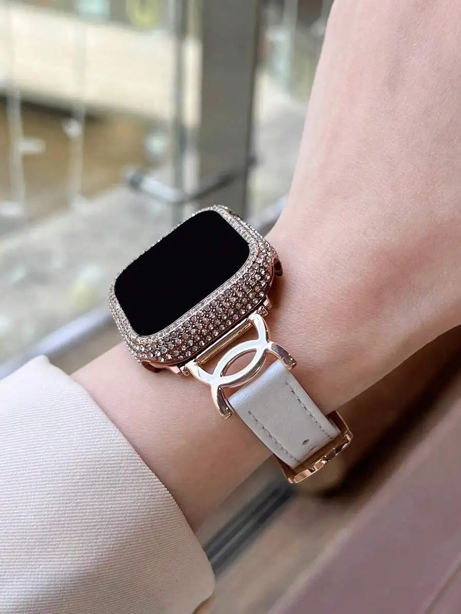 1pc Rose Gold Fashionable Attractive Shiny Crystal Diamond Decoration Dual-Use Anti-Drop Ultraslim Tempered Glass Protective