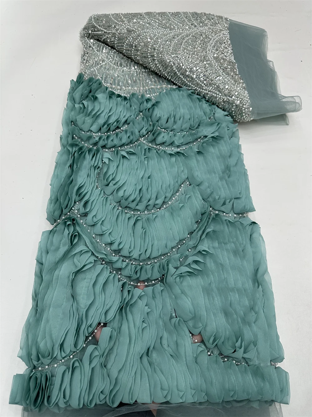 African Tulle Lace Fabric 2025 French Net Sequins Fabric Sewing Embroidery With Beads Lace Tulle Mesh Nigeria Dress 5 YarSew