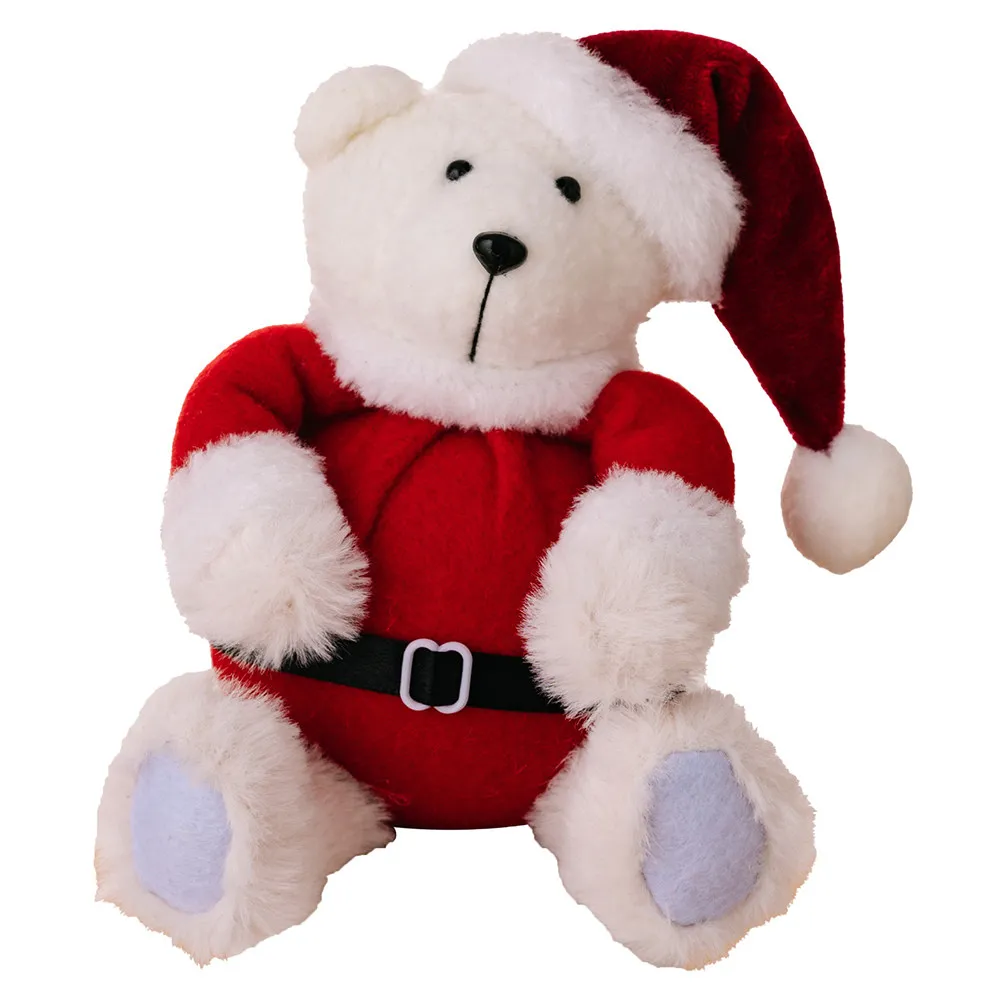 Small Christmas Bear Stuffed Animal Soft Huggable Festive Holiday Decoration for Kids Home Office Party Xmas Gift Lovely
