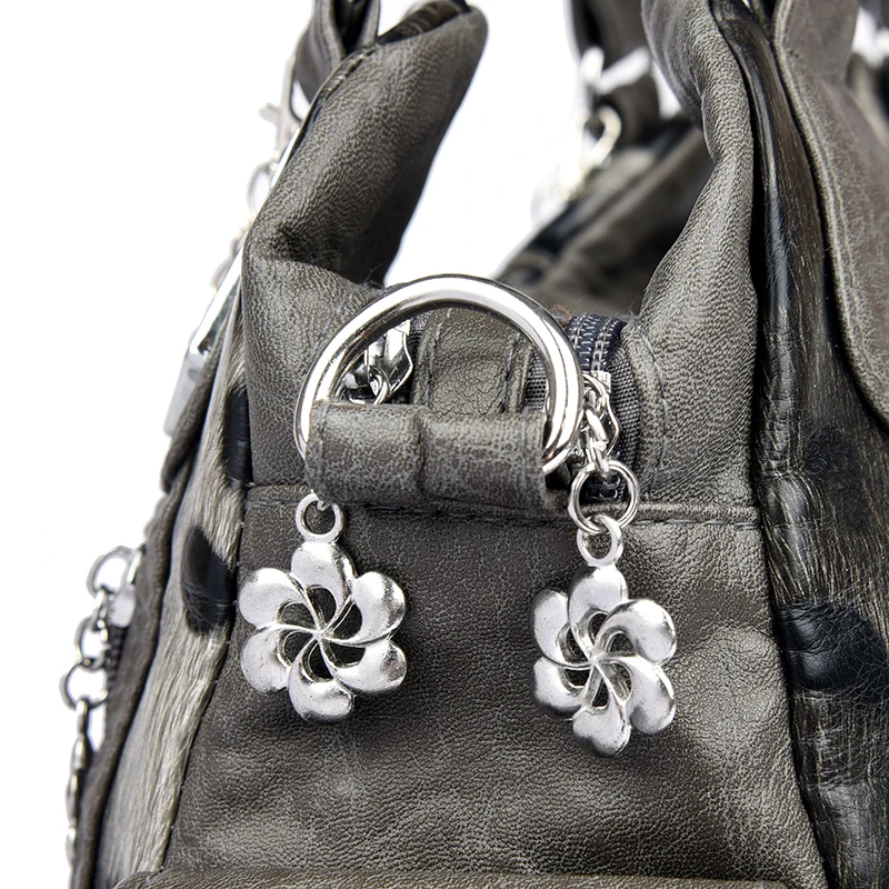 Retro-Punk-Umhängetasche für Damen, Metallkette, mehrere Taschen, großes Fassungsvermögen, PU, verstellbarer Riemen, Umhängetasche für den Pendelverkehr, Einkaufen – Detail 14