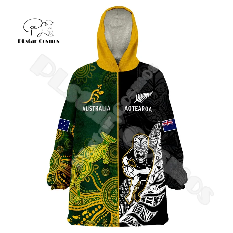 Custom Name New Zealand Aotearoa Maori Rugby Silver Fern Tattoo 3DPrint Harajuku Winter Casual Coat Fleece Jacket Snug Hoodies X