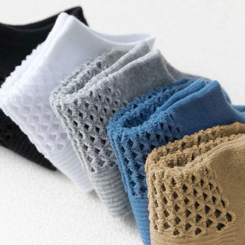 5 Pairs/Lot Men Ankle Socks Breathable Spring Summer Cave Casual Soft Thin Low Cut Short Mesh Happy Sokken