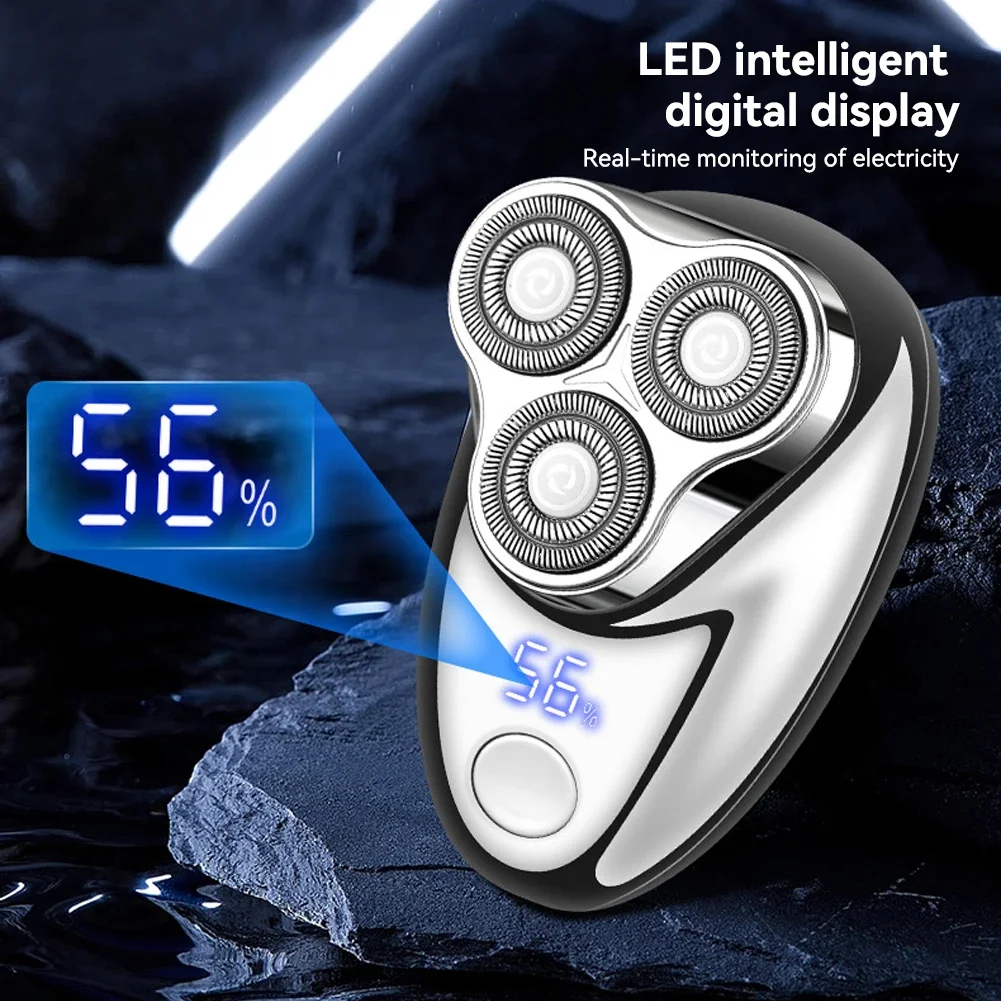 Mini Electric Shaver for Men Portable Beard Knife TYPE-C Charging Three-Head Shavers Face Body Razor with Digital Power Display