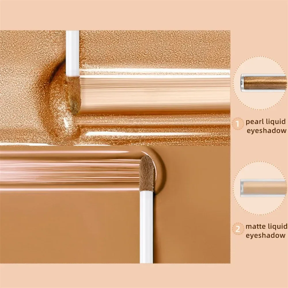 Doppelkopf-Lidschatten mit mattem Schimmer, flüssiger Lidschatten, Glitzer-Augen-Make-up, perlmuttartig, liegender Seidenraupen-glänzender, natürlicher, langlebiger Kosmetik