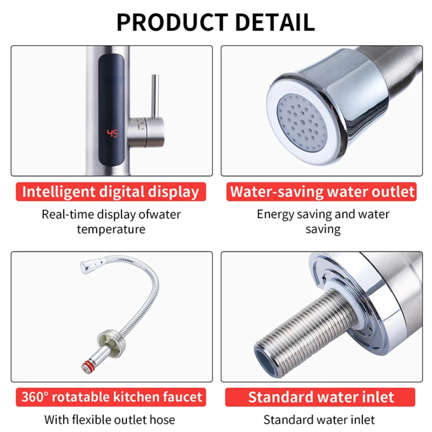 Rubinetto del riscaldatore istantaneo Riscaldatori senza serbatoio Rubinetto caldo della cucina Riscaldamento del bagno Guscio in acciaio inossidabile 220v